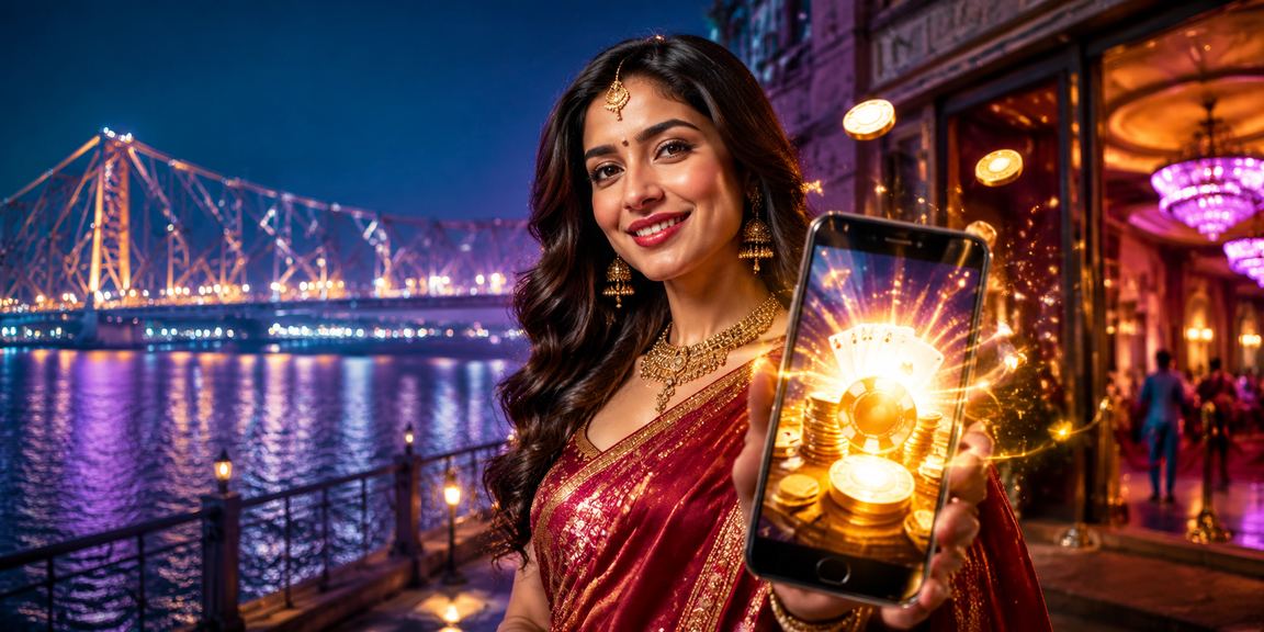Kolkata Howrah Bridge with casino app on mobile